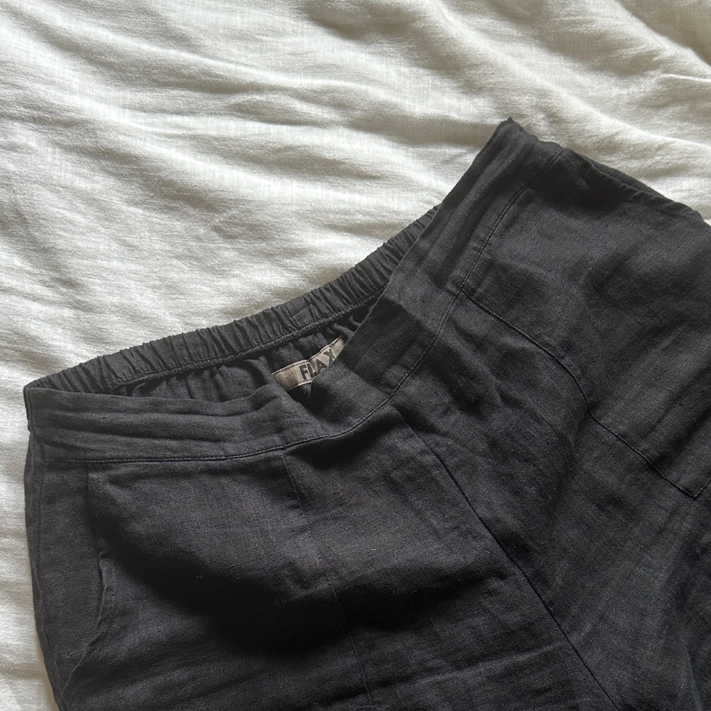 FLAX Black LINEN Wide Leg Crop Pants